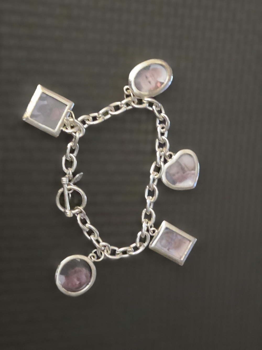 Silver Tone Heart & Frame Photo Charm Bracelet